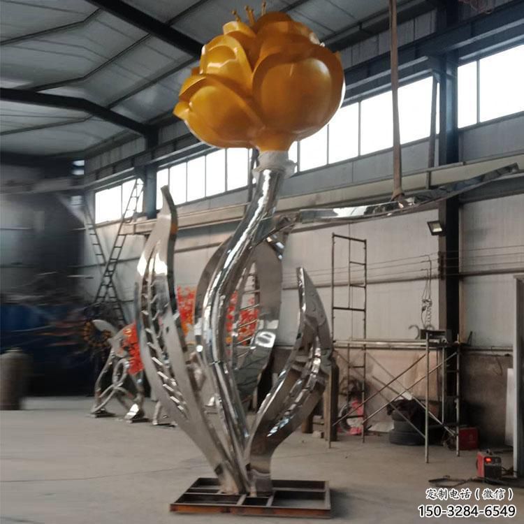 鏡面月季花雕塑 烤漆大型花朵雕塑 彩繪花卉雕塑
