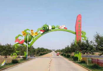 水果拱門雕塑，仿真植物標識建筑，玻璃鋼大門雕塑
