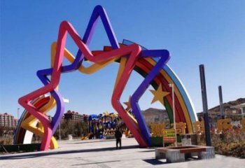五角星拱門雕塑，廣場門口標識雕塑，不銹鋼烤漆材質