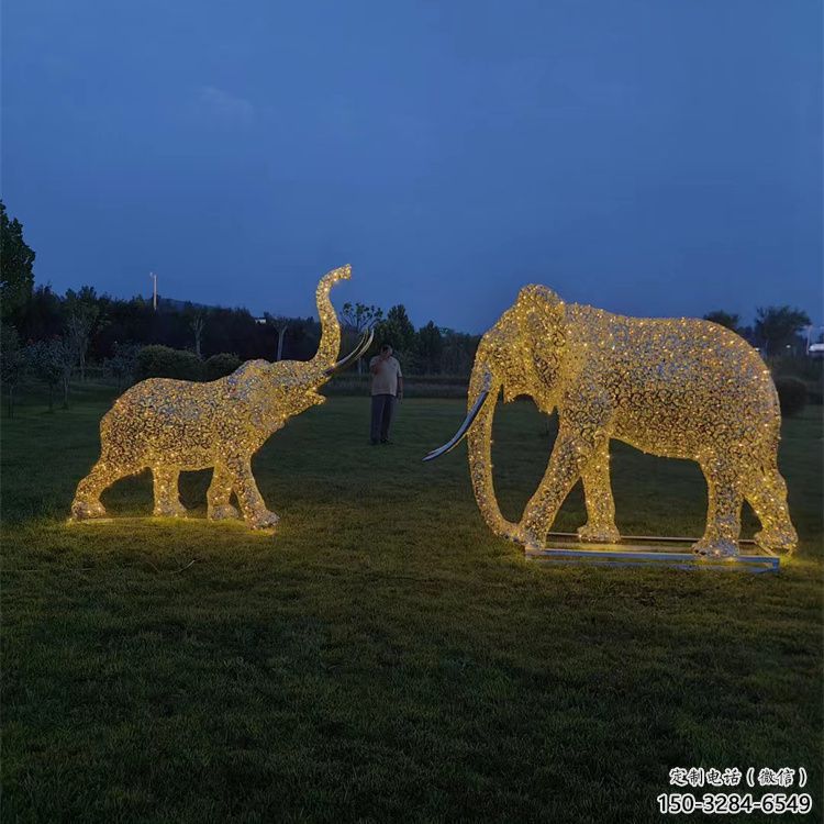 景觀大象雕塑造型選用，美陳雕塑，鏤空燈光大象雕塑標準