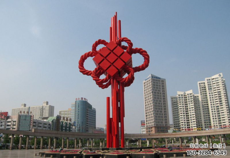 庭院中國結(jié)雕塑廠家，烤漆工藝制作，民俗文化標(biāo)識(shí)