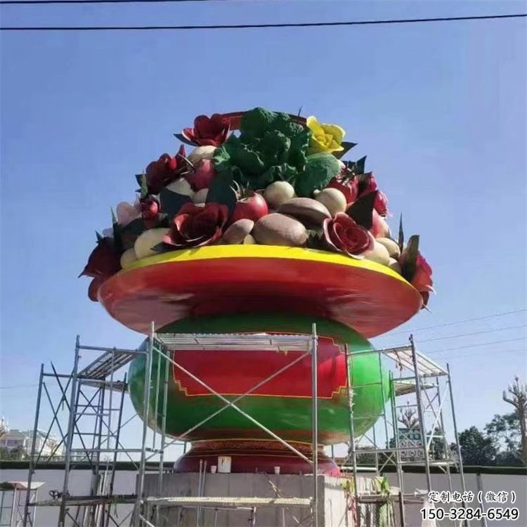 彩繪景觀果籃雕塑生產，景區案例，彩繪不銹鋼果籃雕塑優選