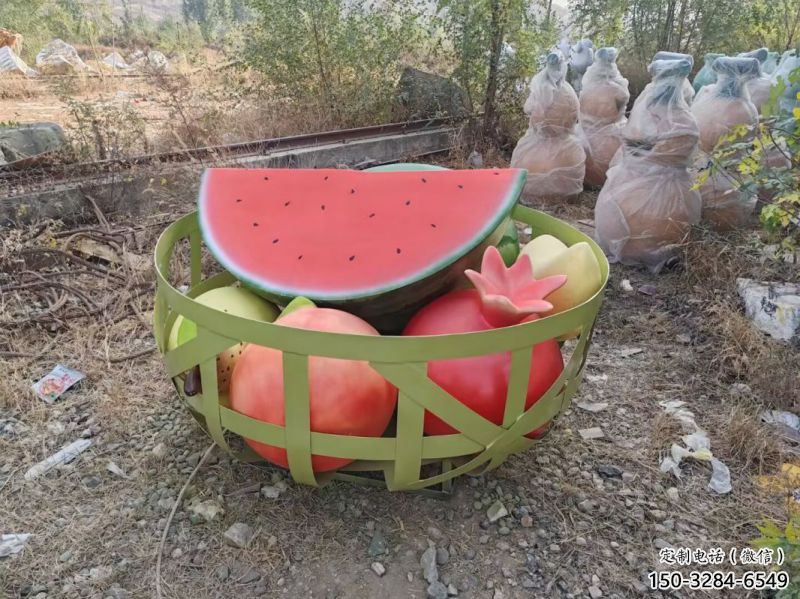 果籃雕塑制作批發，公園小品，西瓜果籃雕塑優選