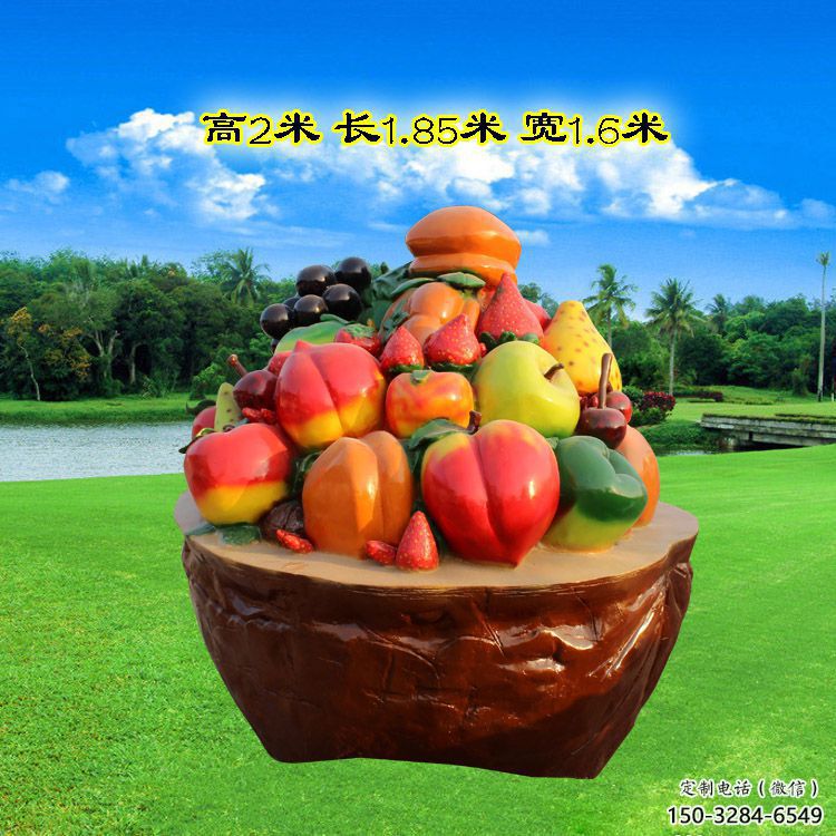 景觀果籃雕塑擺件定制，市標雕塑，香蕉果籃雕塑