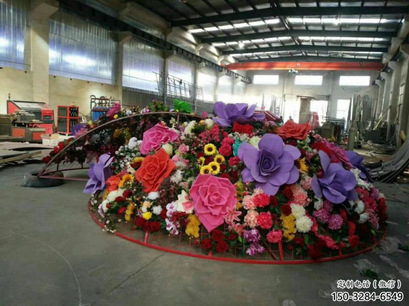 花籃雕塑常用，不銹鋼組合，園林景觀月季花花籃雕塑定價