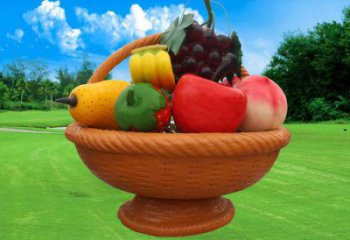 彩繪果籃雕塑通用，花園小品，廣場玻璃鋼果籃雕塑優價