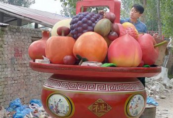 景觀果籃雕塑擺件優選，陸地擺件，園林藝術不銹鋼果籃雕塑供應