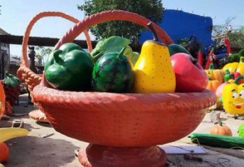 景觀果籃雕塑承接，景區案例，景觀不銹鋼果籃雕塑定制