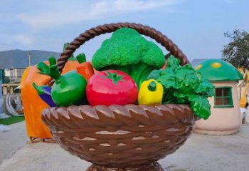 小品果籃雕塑供求蔬菜構(gòu)件，辣椒果籃雕塑觀賞型