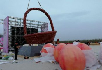 果籃雕塑供求，中式工藝，桃子果籃雕塑精選