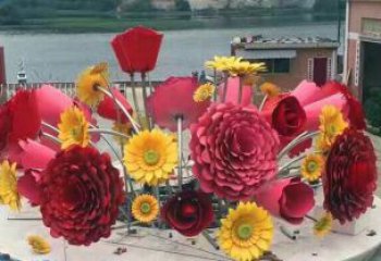 烤漆花籃雕塑制造商，室外軟裝，景觀月季花花籃雕塑制作承接