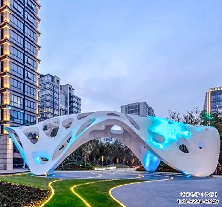 抽象美學景觀不銹鋼廊架雕塑