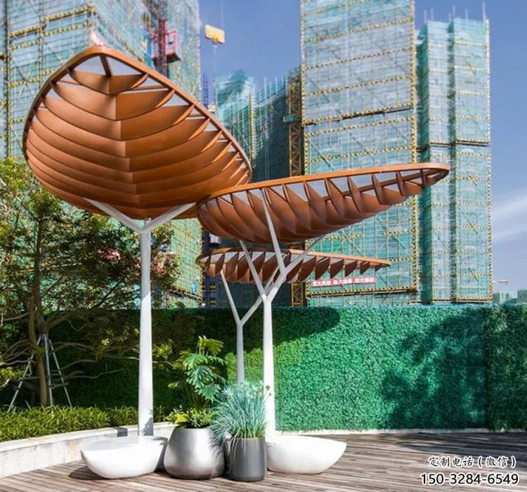 創意不銹鋼葉子廊架雕塑