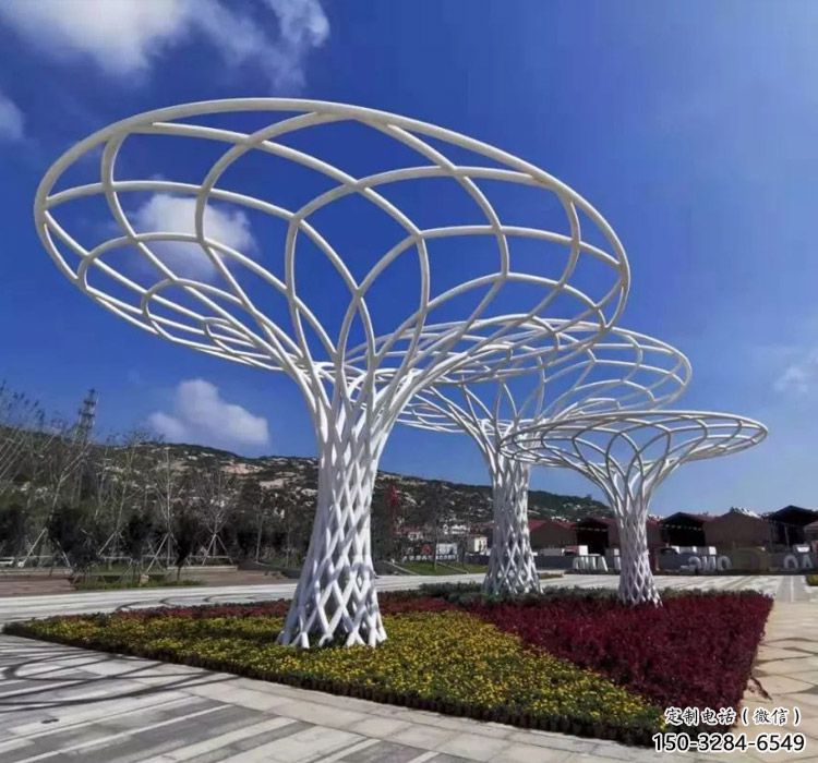 魚簍廊架雕塑，鏤空結構，不銹鋼管廊架雕塑