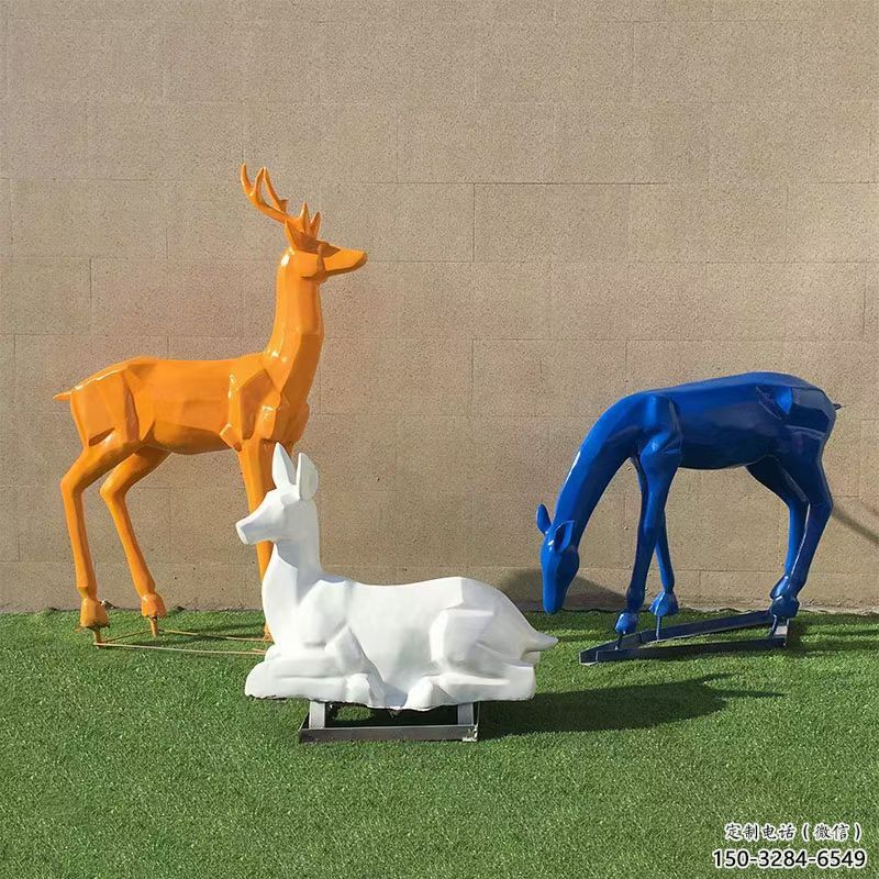 景觀小鹿雕塑制作，園林裝飾，烤漆小鹿雕塑批發