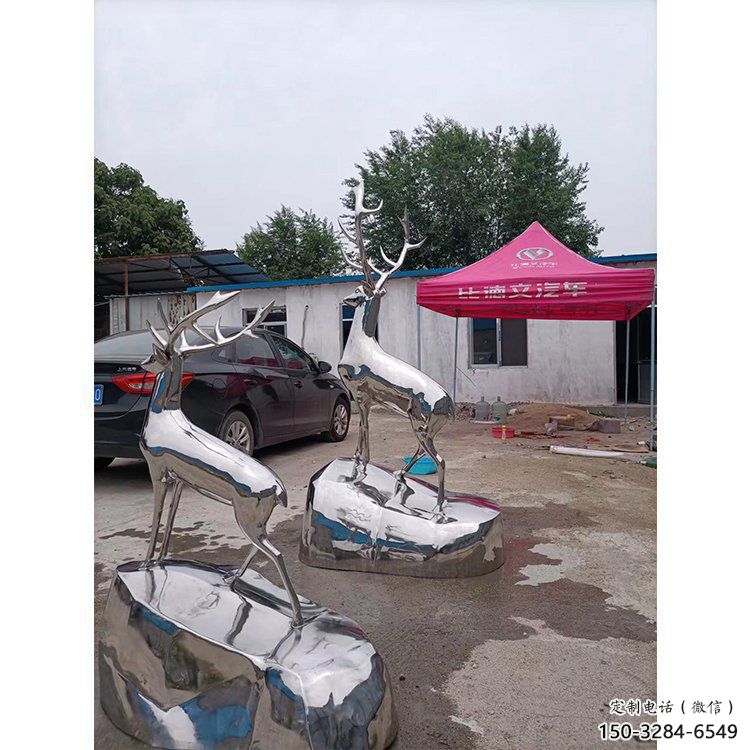 現代小鹿雕塑定制，中式工藝，鏡面仿真小鹿雕塑優價