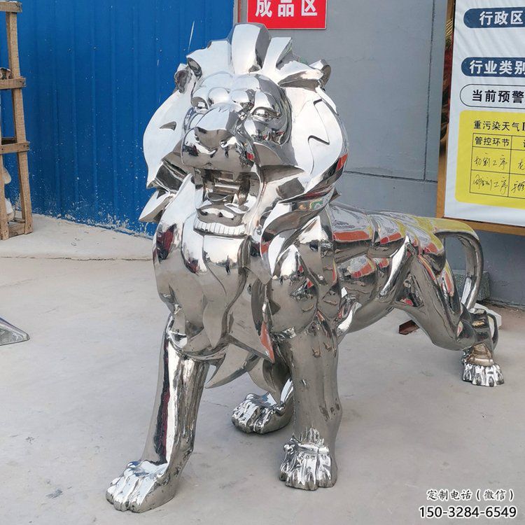 仿真獅子雕塑優(yōu)選，鏡面藝術(shù)，景觀不銹鋼獅子雕塑選用