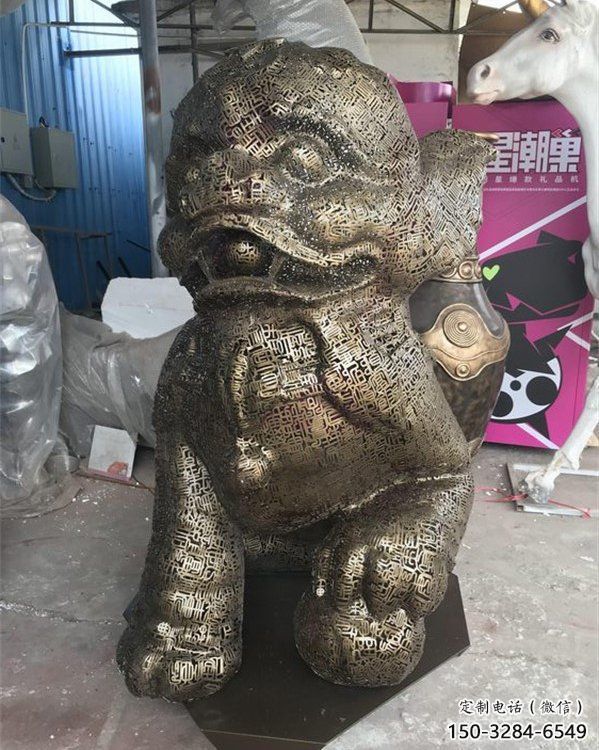 透雕獅子雕塑精品，鏤空編織工藝，不銹鋼獅子雕塑供求