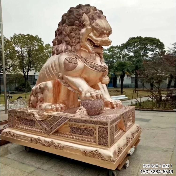 金屬獅子雕塑制作，黃銅鑄造，公共蹲獅雕塑優選