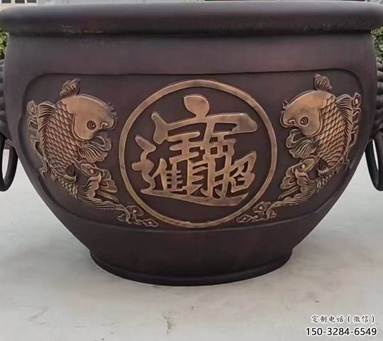 金魚圖紫銅缸雕塑