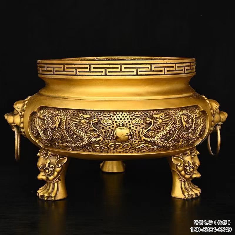 二龍戲珠鎏金爐雕塑
