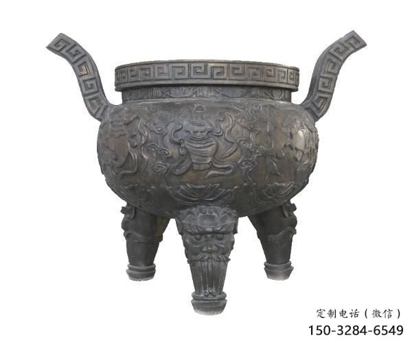 仿古色三足爐銅雕塑