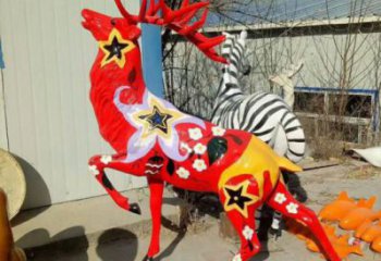 梅花鹿雕塑精品，標識雕塑，小區玻璃鋼梅花鹿雕塑供給