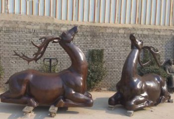 銅小鹿雕塑定制，村標概念，戶外小鹿銅雕塑預定