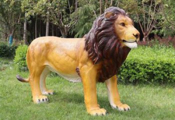 藝術動物雕塑，仿真彩繪工藝，玻璃鋼獅子雕塑廠家