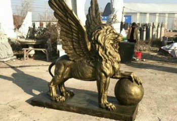 抽象獅子雕塑制造，動(dòng)物美陳雕塑，仿銅飛獅雕塑展品