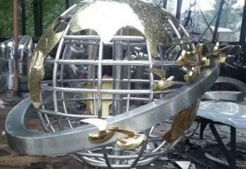 地球儀雕塑展品，彩鋼制作，鏡面地球儀雕塑廠家精品