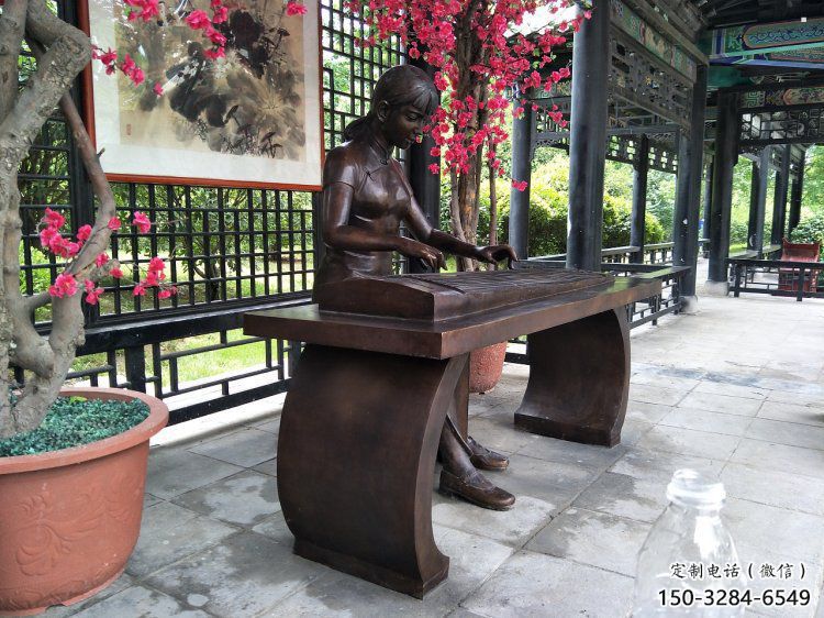 彈古箏雕塑供給，戶外雕塑，景觀民俗人物雕塑選用