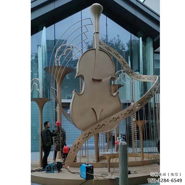 提琴雕塑定制，市標(biāo)雕塑，不銹鋼提琴雕塑