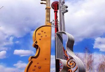 大提琴雕塑制作，村標概念，不銹鋼大提琴雕塑專供