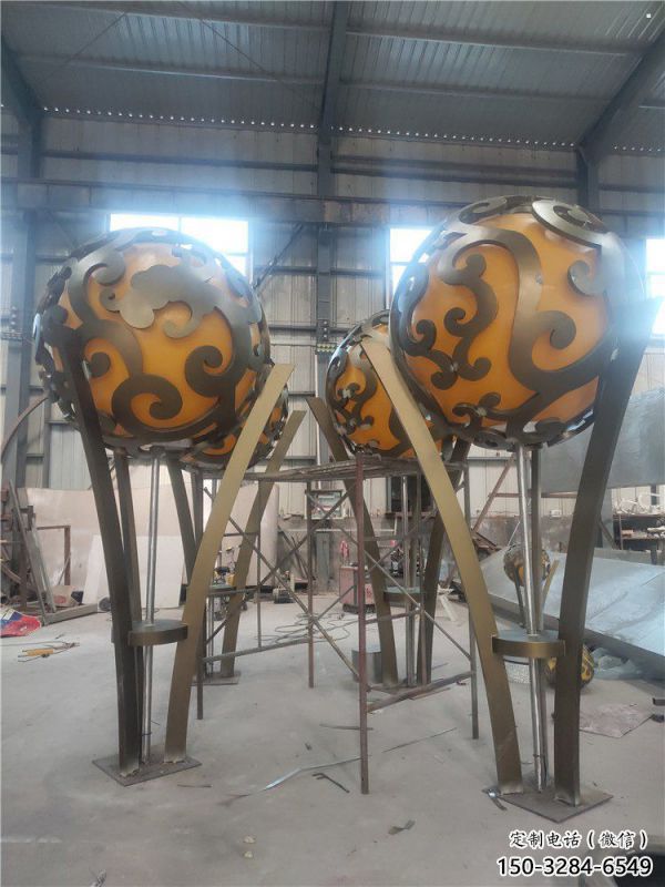 空心球雕塑制作，地標擺件，景觀鏤空空心球雕塑選用