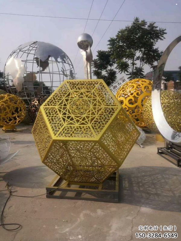 棱面球雕塑指用，中式工藝，公園鏤空棱面球雕塑指用