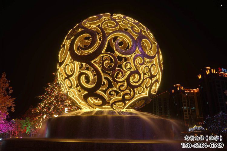 燈光球雕塑定制，村標概念，不銹鋼燈光球雕塑預定
