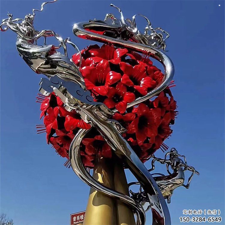 花球雕塑精選，彩鋼制作，不銹鋼花球雕塑標準廠家