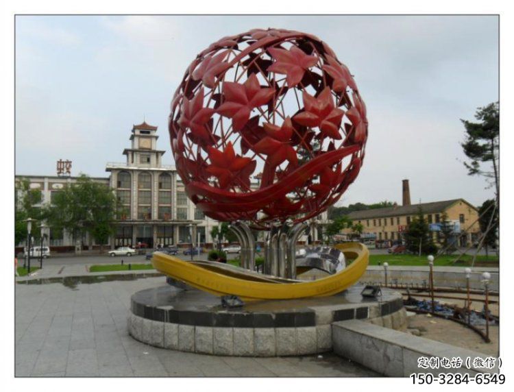花紋球雕塑承接，街道標識，不銹鋼花紋球雕塑供應