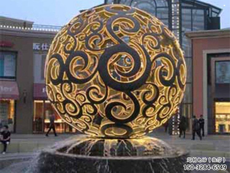 花紋球雕塑制造，中式工藝，不銹鋼花紋球雕塑制造
