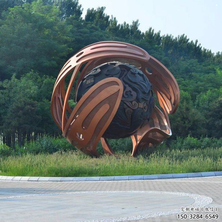 鏤空球雕塑廠家，小區(qū)擺件，烤漆異形鏤空球雕塑服務(wù)商