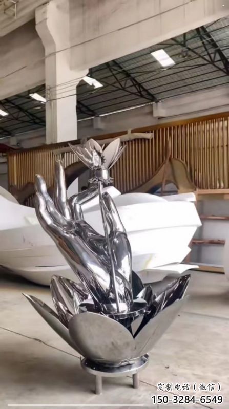 手拈花雕塑生產，白鋼構件，不銹鋼手拈花雕塑通用