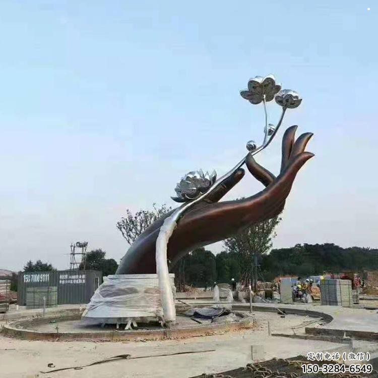 手拈花雕塑制造商，動態雕塑，不銹鋼手拈花雕塑訂做