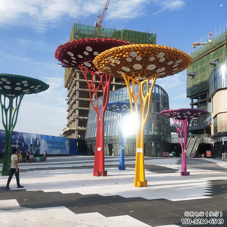 遮陽樹雕塑定制，白鋼構件，不銹鋼遮陽樹雕塑廠