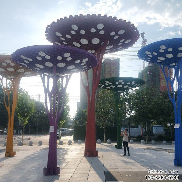 遮陽樹雕塑選用，美陳雕塑，不銹鋼遮陽樹雕塑展示