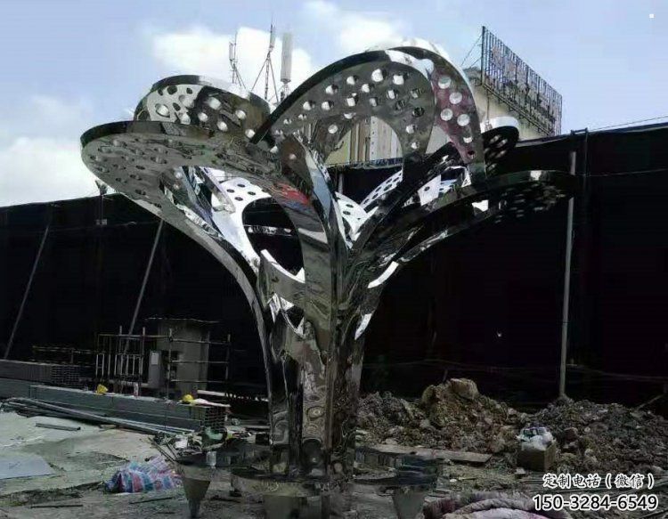 鏡面樹葉雕塑選用，透雕系列，現代不銹鋼鏡面樹葉雕塑優價