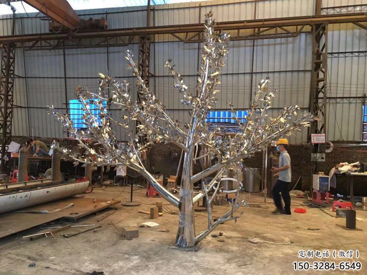 大型楓樹雕塑優選，白鋼構件，不銹鋼楓樹雕塑廠