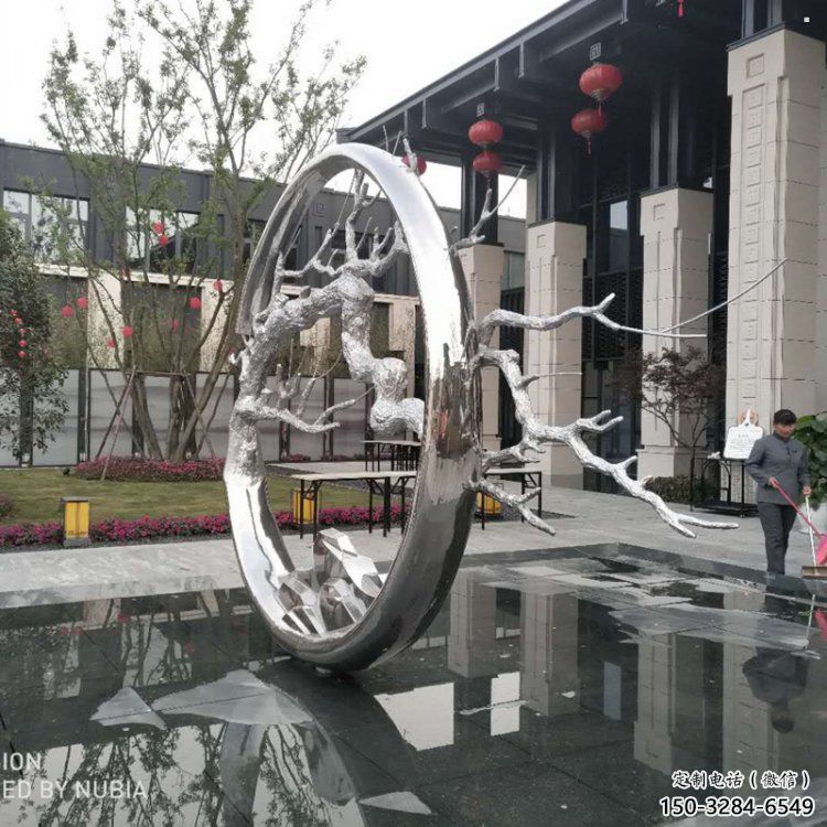 圓環樹雕塑定制，市標雕塑，不銹鋼圓環樹雕塑定做