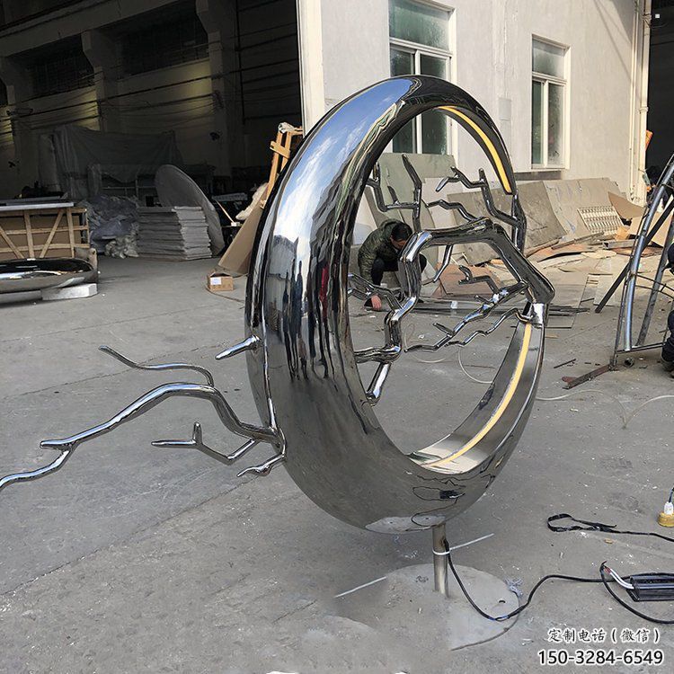 圓環樹雕塑供應，花園小品，不銹鋼圓環樹雕塑展品