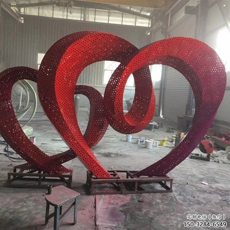 鏤空雙心雕塑制造商，校園雕塑，不銹鋼雙心雕塑供給